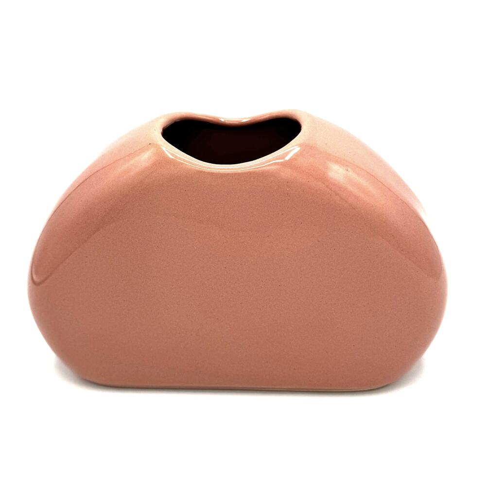 80s Mauve Salmon Pink Ceramic Vase CPD Retro Pottery White Clay